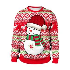 Women Christmas Snowman 3D Digital Printed Sweatshirt Casual Round Neck Long Sleeve Pullover Festive Holiday Top