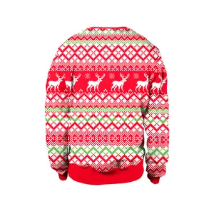 Women Christmas Llama Printed Sweatshirt Round Neck Long Sleeve Red Ugly Sweater Reindeer Snowflake Pattern Casual Pullover Top