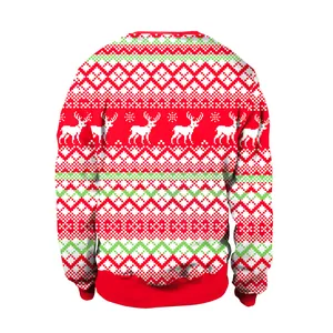 Back view of Christmas snowman sweater with 3D digital print and reindeer patterns