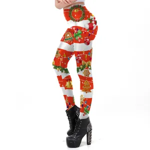 Christmas leggings for women with red white stripes and festive holiday prints