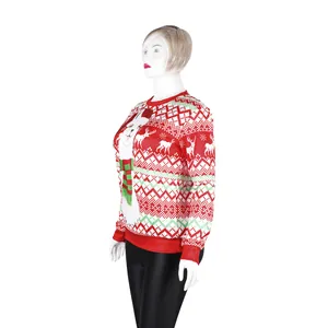Christmas alpaca print sweatshirt in bright red with festive reindeer and snowflake patterns