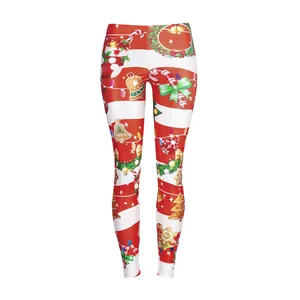 Women's high waist Christmas leggings with festive candy cane and holiday pattern
