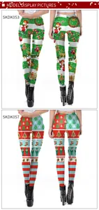 Detailed front and back view of high-waist Christmas leggings with festive digital prints