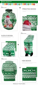 Détails de l'imprimé chien 3D et motifs Fair Isle sur le tissu du sweat à capuche vert