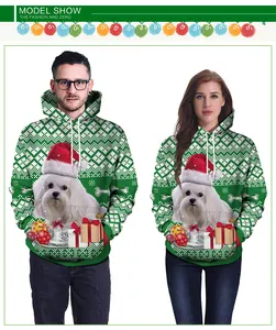 Sweats à capuche de Noël assortis pour couples avec motif de chien en 3D et flocons