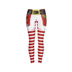 Christmas Santa Claus striped leggings with red and white patterns for yoga and sports