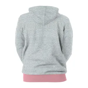 Light gray oversized Christmas hoodie for women and men featuring a pink contrast hem