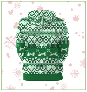 Détail de l'arrière du sweat à capuche de Noël avec motifs flocons et os imprimés