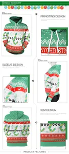 Detail view of the Christmas hoodie with 3D digital print and ribbed cuffs and hemline