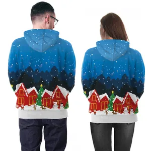 Christmas hoodie with pixel art snow scene and Santa design for men and women