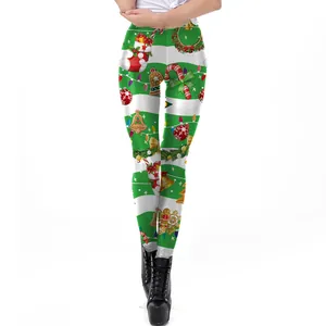 Women's Christmas Printed Leggings High Waist Elastic Slim Fit Tapered Pants Reindeer Santa Snowflake Pattern Holiday Party Wear