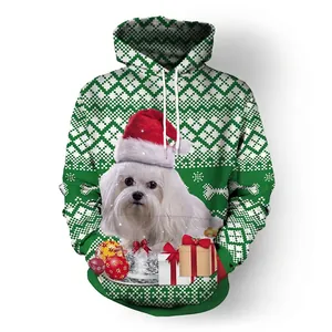 Sweat à Capuche Femme Graphique Chien de Noël Polyester Élasthanne Impression Numérique 3D Sweat-shirt à Manches Longues Avec Cordon Poche Kangourou Pull Fête