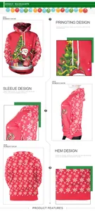 Détail du sweat à capuche de Noël avec imprimé 3D du Père Noël et poignets côtelés