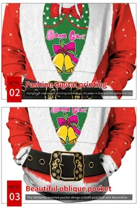 Detail of Christmas hoodie showing high-definition digital Santa print and side pockets