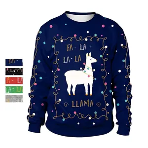 Sweatshirt pour Femmes avec Imprimé Lama de Noël Manches Longues Col Rond Pullover Ample Festif Fête de Noël Casual Tops en Polyester
