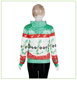 Back view of 2024 Christmas hoodie featuring reindeer and snowflake digital print