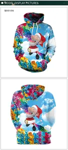 Detailed front and back view of 3D Christmas hoodie with Santa and smoke print