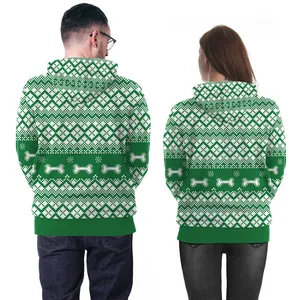 Sweats à capuche Noël 3D imprimé pixel art vert et blanc avec motifs d'os vue arrière