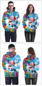 Front and back views of a hooded sweatshirt with 3D Santa and colorful smoke print