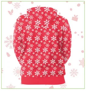 Vue arrière du sweat à capuche de Noël rouge avec imprimé flocons et bords-côtes