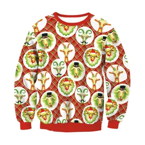 Sweat-shirt de Noël grande taille à carreaux rouge vert et motif chèvre