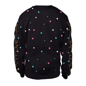 Vue arrière du sweat-shirt noir à manches longues avec imprimé festif alpaga et pois