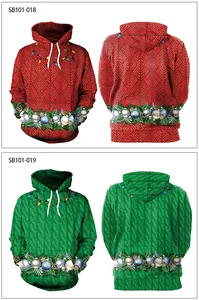 Detail of Christmas hoodies with 3D digital festive prints and white adjustable drawstrings