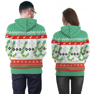 Christmas 2024 reindeer 3D print hoodies with mint green and white Nordic patterns