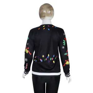 Black Christmas sweatshirt with colorful reindeer print and Merry Christmas sleeve detail