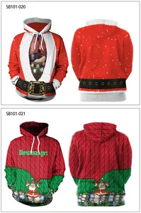 Detailed views of creative digital print Christmas hoodies with unique holiday graphics