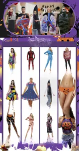 Various Halloween themed digital print costumes including skeleton and superhero styles