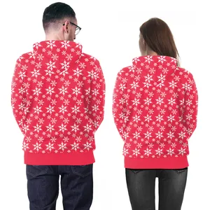 Sweats à capuche de Noël rouges pour couples avec imprimé flocon de neige en 3D