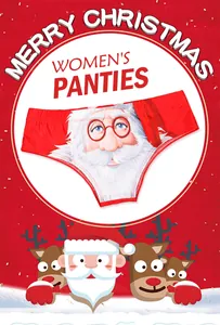 Detail of red women's panties with Santa Claus digital print for Christmas holiday