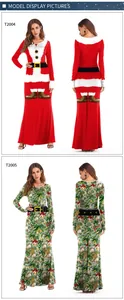 Detailed front and back views of 3D Santa and Christmas tree print long sleeve dresses