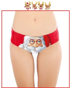Detail of red Christmas panties featuring Santa Claus print on high elastic fabric