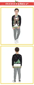Detailed front and back view of Christmas reindeer printed kids crewneck sweatshirt