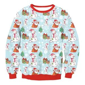 Sweat de Noël grande taille bleu clair avec motifs festifs de bonhomme de neige et Père Noël