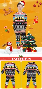 Detailed view of children's Christmas pajamas set featuring reindeer and festive prints