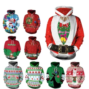 Women Christmas 3D Print Hoodie Santa Reindeer Snowflakes Drawstring Pullover Sweatshirt Festive Party Casual Wear