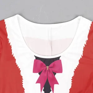 Women's 3D Santa print Christmas dress with red festive bow and round neckline detail
