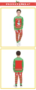 Front and back view of kids Christmas pajama set with Santa print and Merry Xmas text