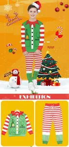 Kids Christmas elf style hoodie and striped pants set with festive digital 3D prints