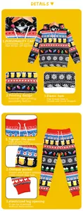 Detail of Christmas hoodie set showing festive reindeer print and ribbed cuffs