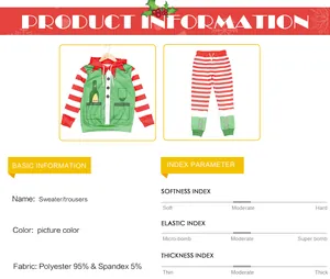 Detailed fabric specification for Christmas elf print hoodie and striped pants set