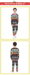 Close-up of children's Christmas pajamas set with festive reindeer and snowflake prints