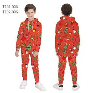 Vorder- und Rückansicht des Weihnachts-Hoodie-Sets für Kinder mit festlichem 3D-Muster