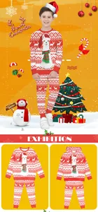 Close-up of kids Christmas loungewear with 3D alpaca print and Fair Isle pattern