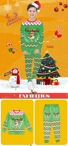 Détail de l'ensemble Noël pour enfants avec élan et pantalon à motifs zigzag