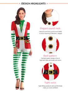 Détails d'une combinaison de Noël pour femme avec imprimés festifs et coupe ajustée