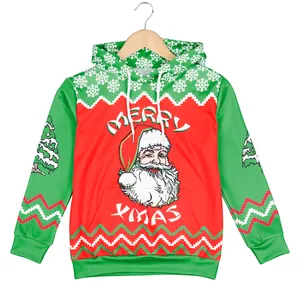 Christmas kids hooded tracksuit set with Santa Claus print and Merry Xmas text in red